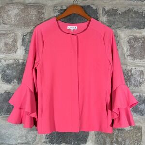 Nanette Lepore Hot Pink Ruffle Bell Sleeve Jacket Blazer Woman's 12‎ Career